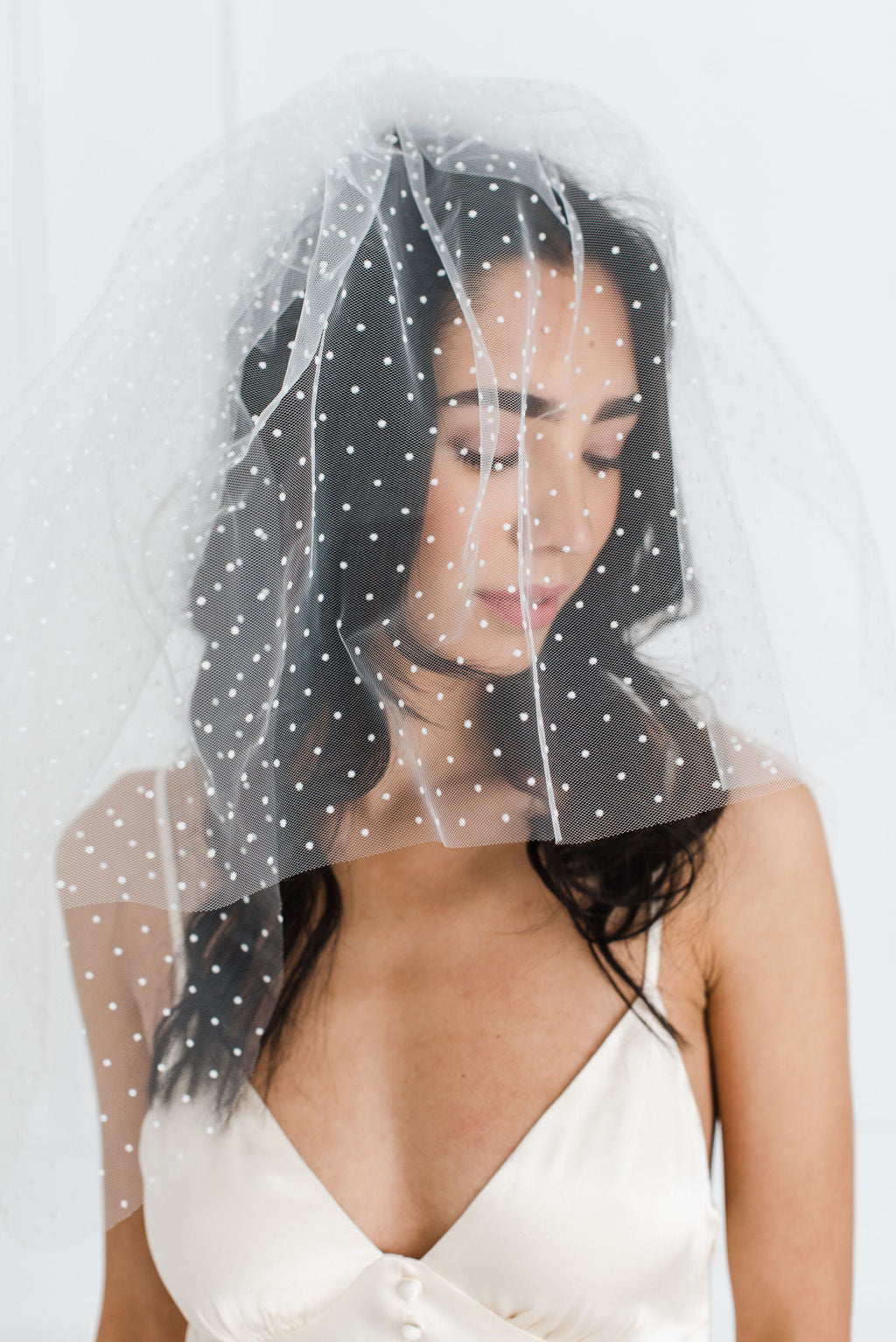 Polka Dot Short Wedding Veil with Blusher